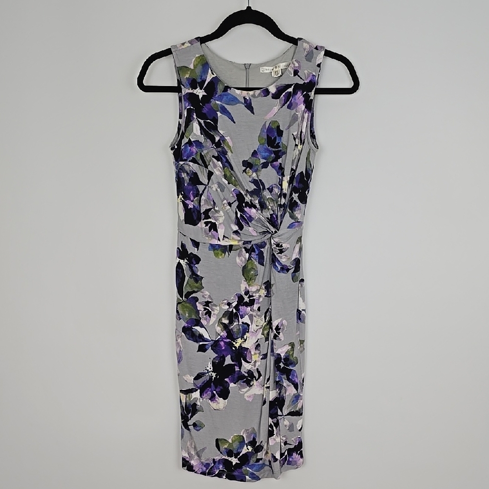UTTAM BOUTIQUE Blue Purple Floral Sheath Midi Dress Wedding Guests Size 0/2